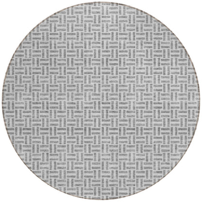 Tabselect Home Line 8' Gray And Silver Round Geometric Washable Indoor Outdoor Area Rug