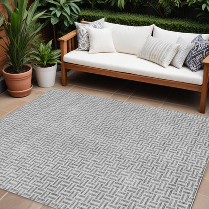 Tabselect Home Line 8' X 10' Gray And Silver Geometric Washable Indoor Outdoor Area Rug