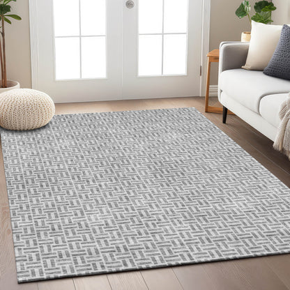 Tabselect Home Line 8' X 10' Gray And Silver Geometric Washable Indoor Outdoor Area Rug