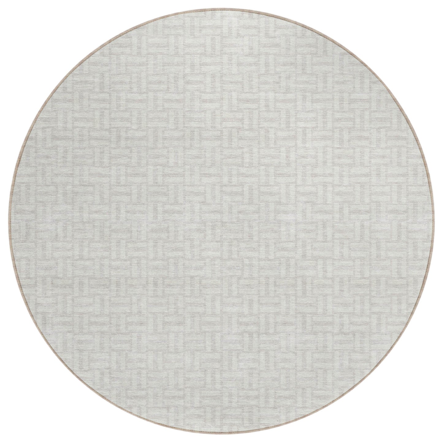 Tabselect Home Line 8' Ivory And Silver Round Geometric Washable Indoor Outdoor Area Rug