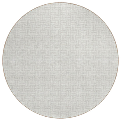 Tabselect Home Line 8' Ivory And Silver Round Geometric Washable Indoor Outdoor Area Rug