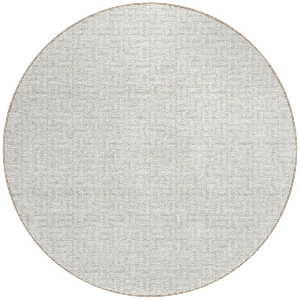 Tabselect Home Line 8' Ivory And Silver Round Geometric Washable Indoor Outdoor Area Rug
