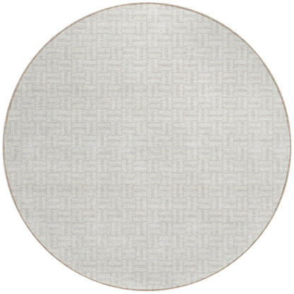 Tabselect Home Line 8' Ivory And Silver Round Geometric Washable Indoor Outdoor Area Rug