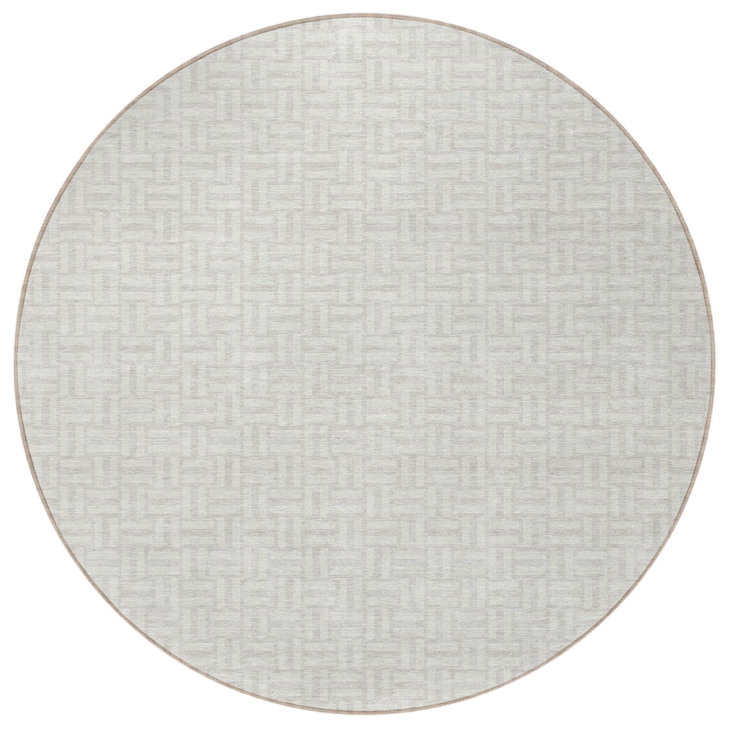Tabselect Home Line 8' Ivory And Silver Round Geometric Washable Indoor Outdoor Area Rug