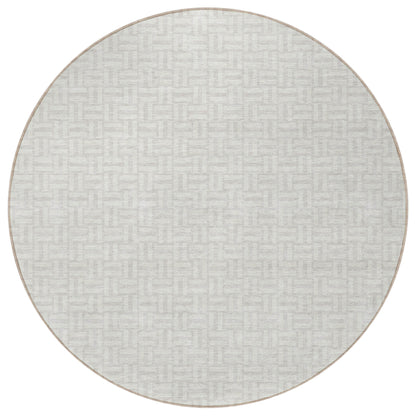 Tabselect Home Line 8' Ivory And Silver Round Geometric Washable Indoor Outdoor Area Rug