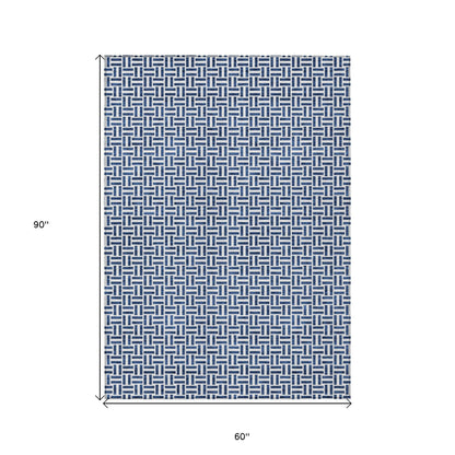 Tabselect Home Line 5' X 8' Navy Blue And Gray Geometric Washable Indoor Outdoor Area Rug