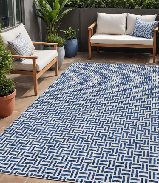 Tabselect Home Line 5' X 8' Navy Blue And Gray Geometric Washable Indoor Outdoor Area Rug