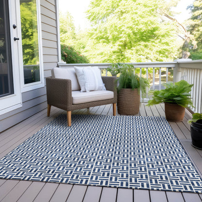 Tabselect Home Line 5' X 8' Navy Blue And Gray Geometric Washable Indoor Outdoor Area Rug