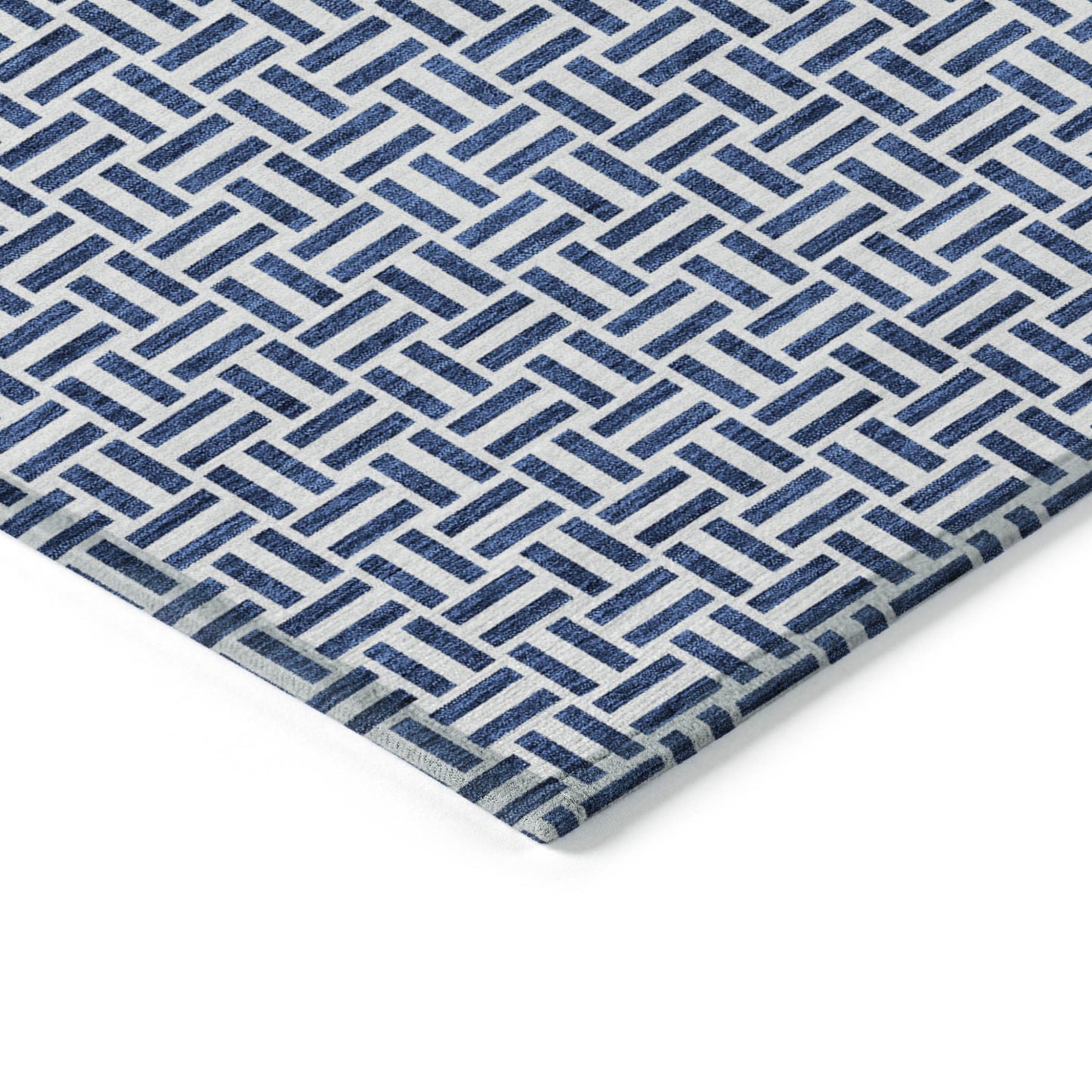 Tabselect Home Line 5' X 8' Navy Blue And Gray Geometric Washable Indoor Outdoor Area Rug