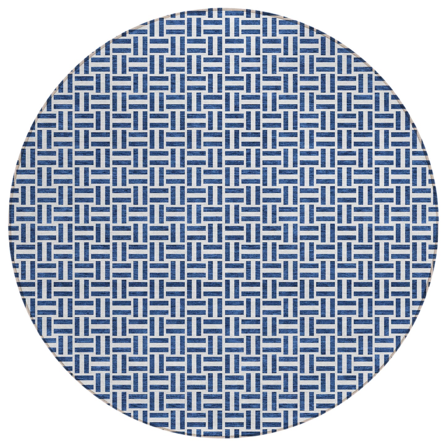 Tabselect Home Line 8' Navy Blue And Gray Round Geometric Washable Indoor Outdoor Area Rug