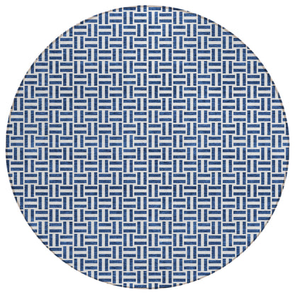 Tabselect Home Line 8' Navy Blue And Gray Round Geometric Washable Indoor Outdoor Area Rug
