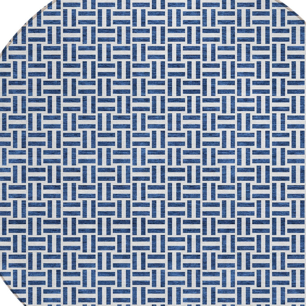 Tabselect Home Line 8' Navy Blue And Gray Round Geometric Washable Indoor Outdoor Area Rug