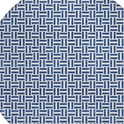 Tabselect Home Line 8' Navy Blue And Gray Round Geometric Washable Indoor Outdoor Area Rug