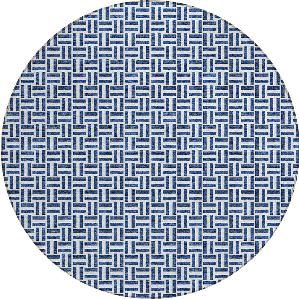 Tabselect Home Line 8' Navy Blue And Gray Round Geometric Washable Indoor Outdoor Area Rug