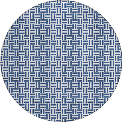 Tabselect Home Line 8' Navy Blue And Gray Round Geometric Washable Indoor Outdoor Area Rug