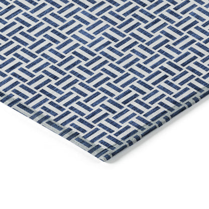 Tabselect Home Line 8' X 10' Navy Blue And Gray Geometric Washable Indoor Outdoor Area Rug