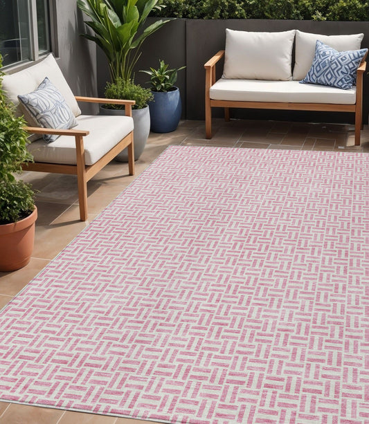 Tabselect Home Line 5' X 8' Pink And Silver Geometric Washable Indoor Outdoor Area Rug