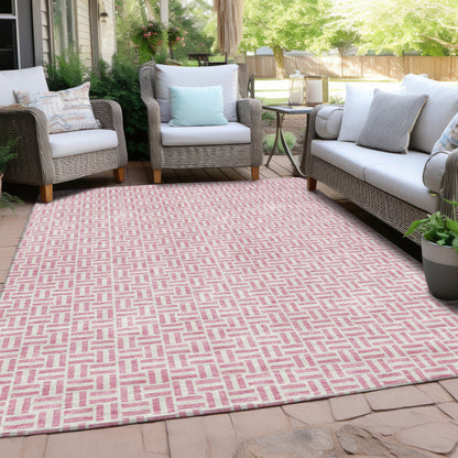 Tabselect Home Line 5' X 8' Pink And Silver Geometric Washable Indoor Outdoor Area Rug