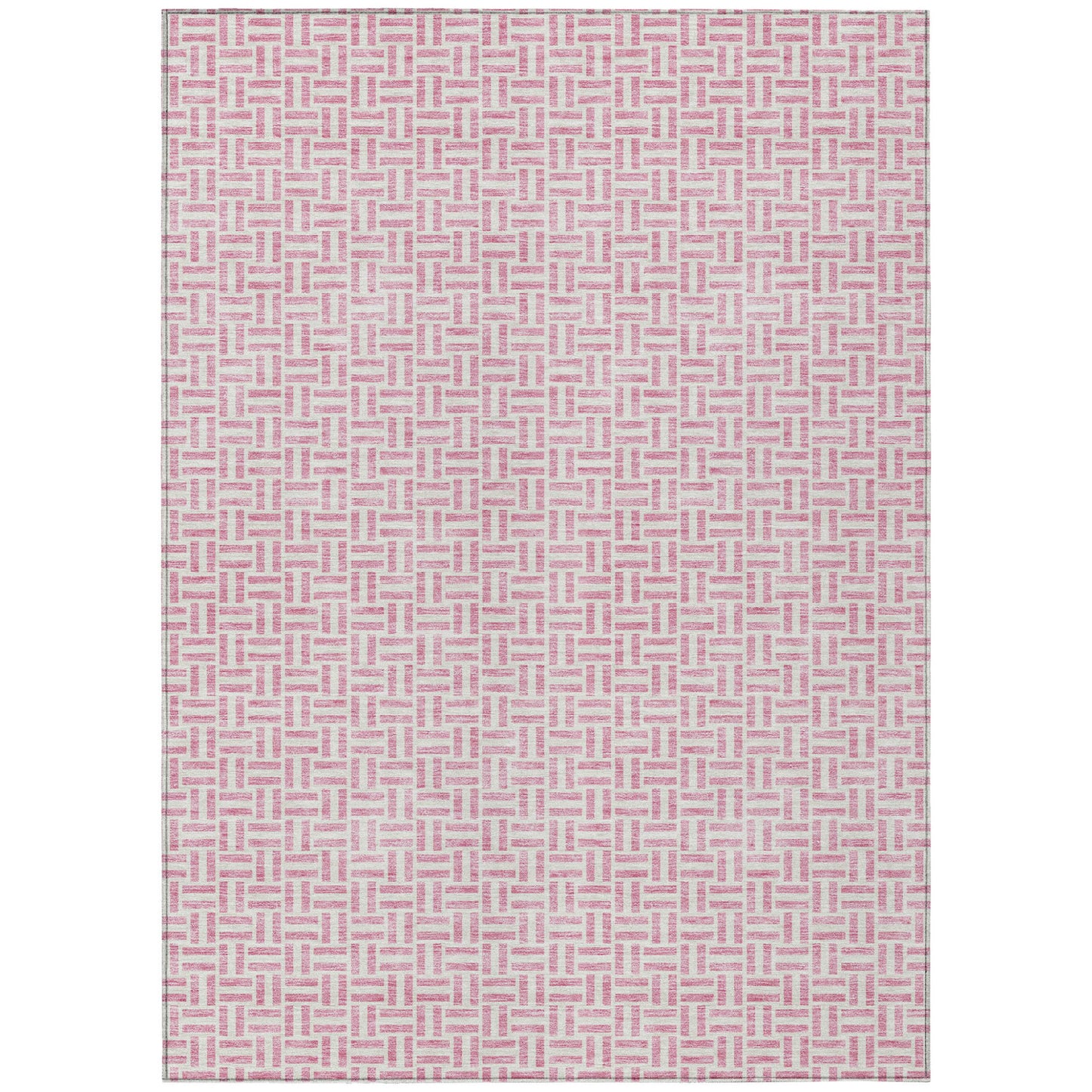 Tabselect Home Line 5' X 8' Pink And Silver Geometric Washable Indoor Outdoor Area Rug