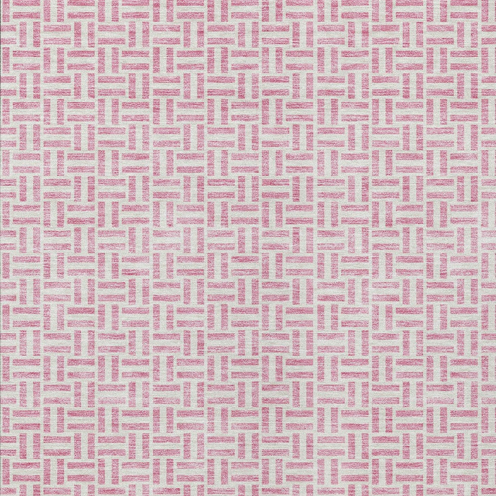 Tabselect Home Line 5' X 8' Pink And Silver Geometric Washable Indoor Outdoor Area Rug