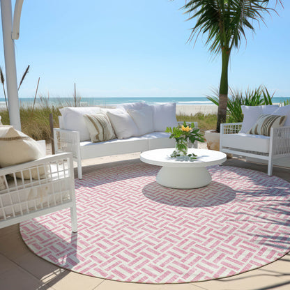 Tabselect Home Line 8' Pink And Silver Round Geometric Washable Indoor Outdoor Area Rug