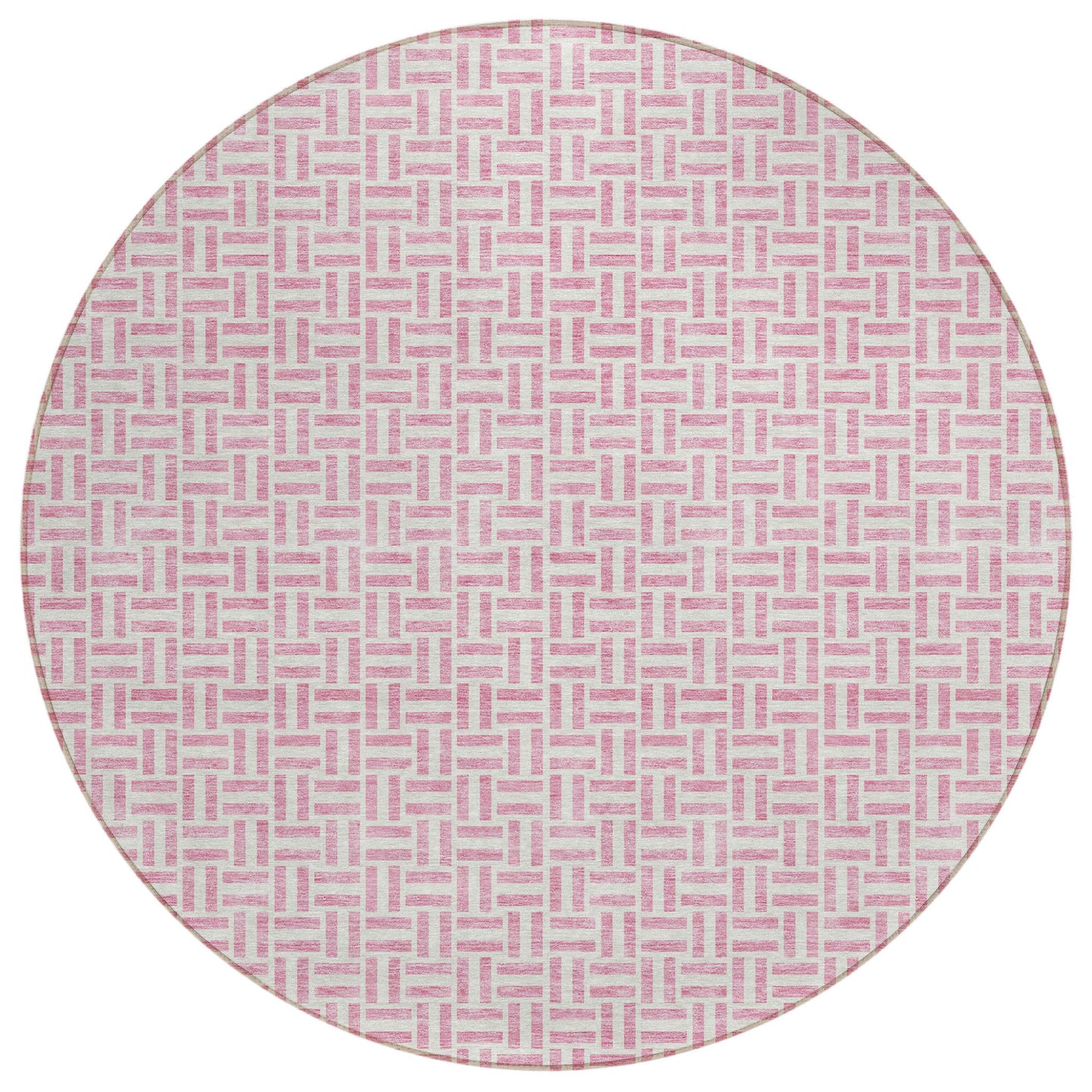 Tabselect Home Line 8' Pink And Silver Round Geometric Washable Indoor Outdoor Area Rug