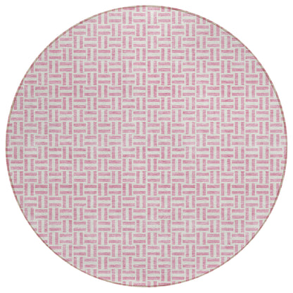 Tabselect Home Line 8' Pink And Silver Round Geometric Washable Indoor Outdoor Area Rug