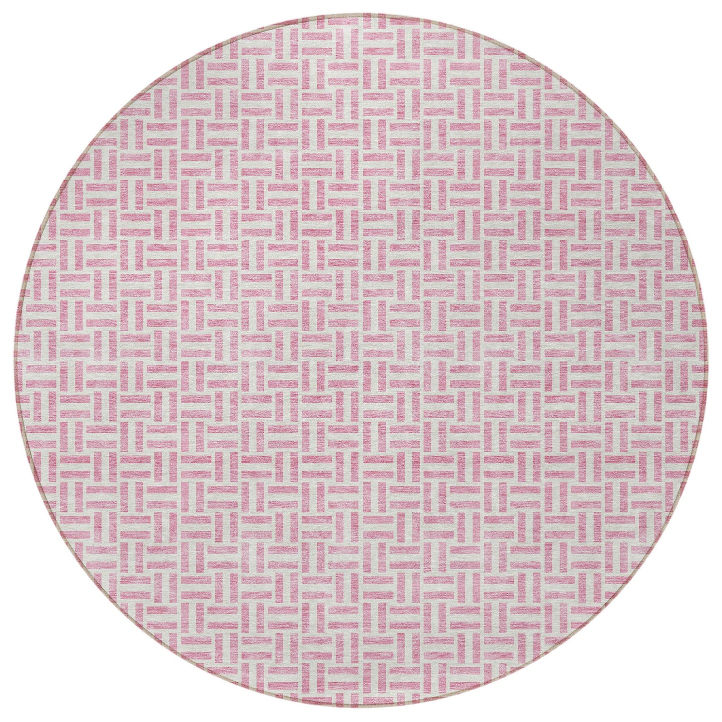 Tabselect Home Line 8' Pink And Silver Round Geometric Washable Indoor Outdoor Area Rug