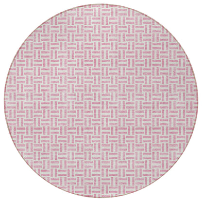 Tabselect Home Line 8' Pink And Silver Round Geometric Washable Indoor Outdoor Area Rug