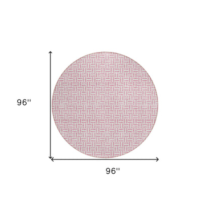 Tabselect Home Line 8' Pink And Silver Round Geometric Washable Indoor Outdoor Area Rug