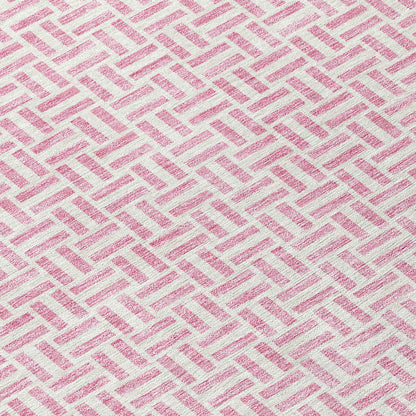Tabselect Home Line 8' Pink And Silver Round Geometric Washable Indoor Outdoor Area Rug