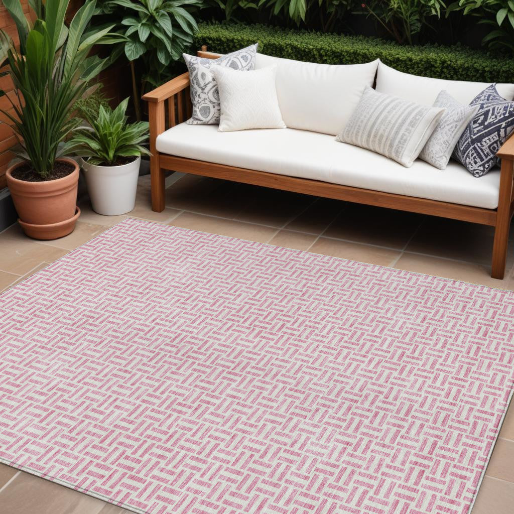 Tabselect Home Line 8' X 10' Pink And Silver Geometric Washable Indoor Outdoor Area Rug