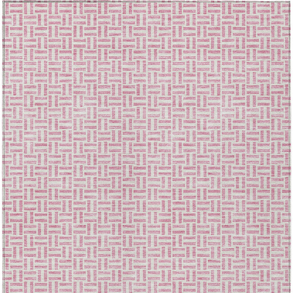 Tabselect Home Line 8' X 10' Pink And Silver Geometric Washable Indoor Outdoor Area Rug