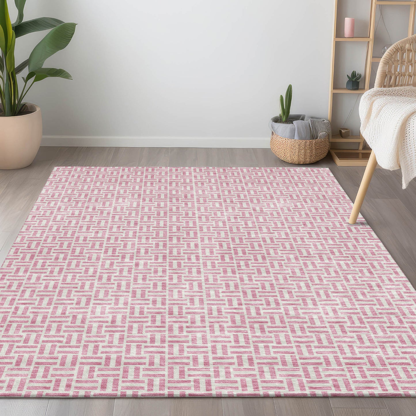 Tabselect Home Line 8' X 10' Pink And Silver Geometric Washable Indoor Outdoor Area Rug