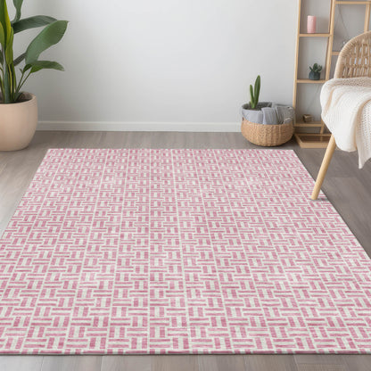 Tabselect Home Line 8' X 10' Pink And Silver Geometric Washable Indoor Outdoor Area Rug