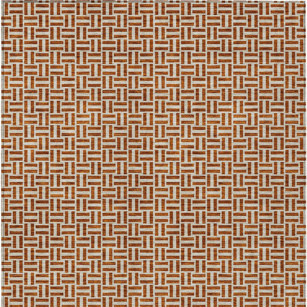 Tabselect Home Line 5' X 8' Copper And Beige Geometric Washable Indoor Outdoor Area Rug