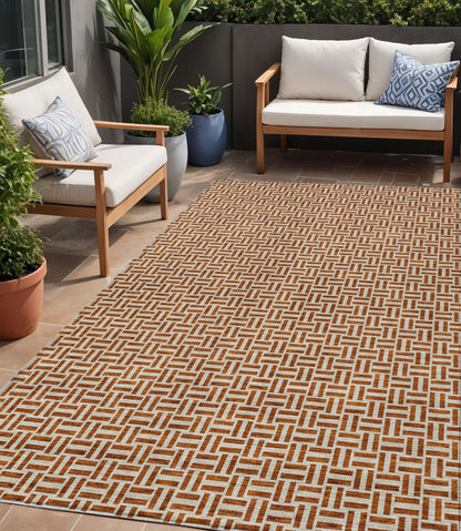 Tabselect Home Line 5' X 8' Copper And Beige Geometric Washable Indoor Outdoor Area Rug