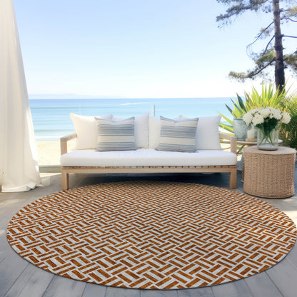 Tabselect Home Line 8' Copper And Beige Round Geometric Washable Indoor Outdoor Area Rug