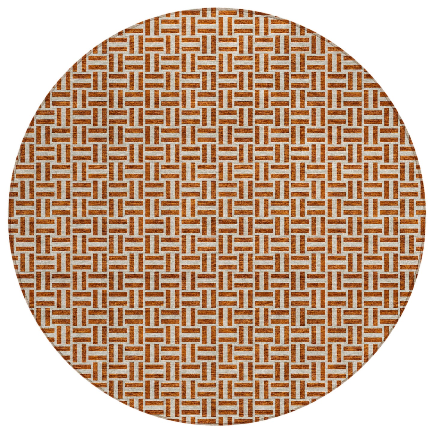 Tabselect Home Line 8' Copper And Beige Round Geometric Washable Indoor Outdoor Area Rug