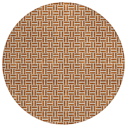 Tabselect Home Line 8' Copper And Beige Round Geometric Washable Indoor Outdoor Area Rug