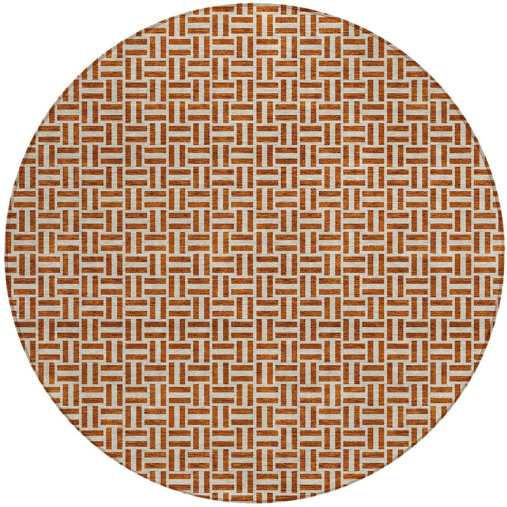 Tabselect Home Line 8' Copper And Beige Round Geometric Washable Indoor Outdoor Area Rug