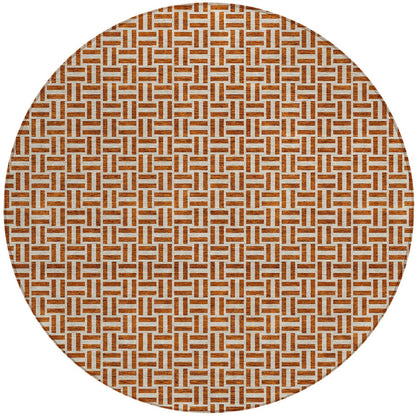 Tabselect Home Line 8' Copper And Beige Round Geometric Washable Indoor Outdoor Area Rug
