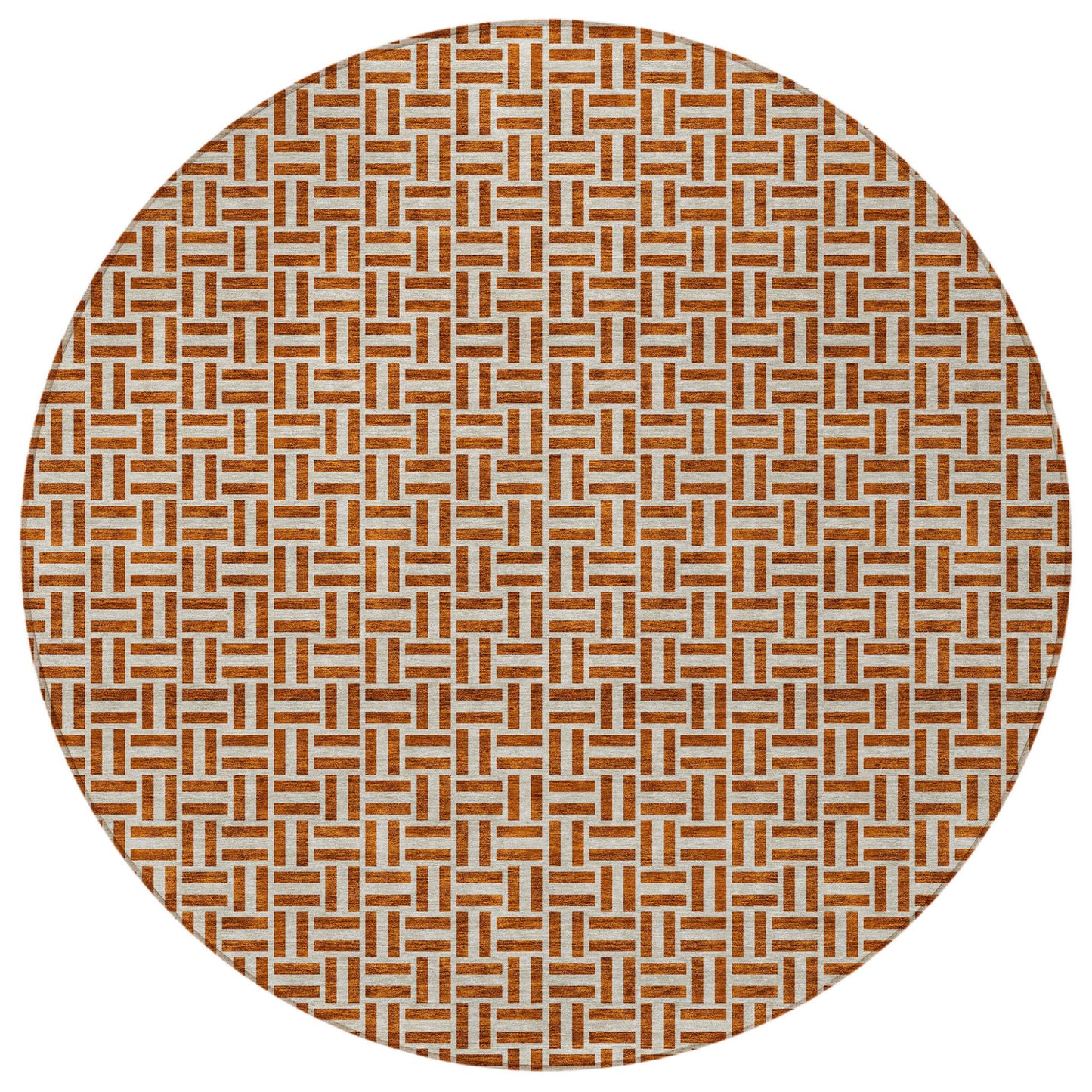 Tabselect Home Line 8' Copper And Beige Round Geometric Washable Indoor Outdoor Area Rug