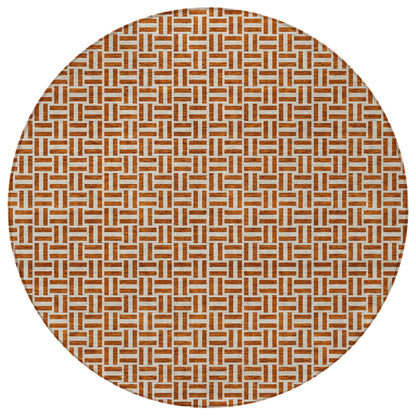 Tabselect Home Line 8' Copper And Beige Round Geometric Washable Indoor Outdoor Area Rug