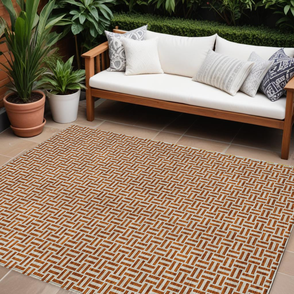 Tabselect Home Line 8' X 10' Copper And Beige Geometric Washable Indoor Outdoor Area Rug