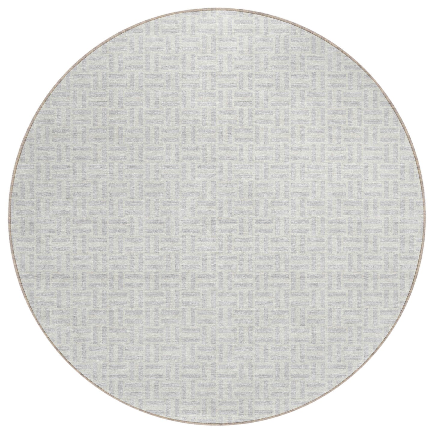 Tabselect Home Line 8' Silver And Gray Round Geometric Washable Indoor Outdoor Area Rug