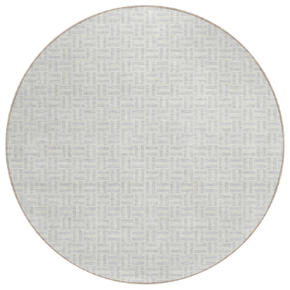 Tabselect Home Line 8' Silver And Gray Round Geometric Washable Indoor Outdoor Area Rug