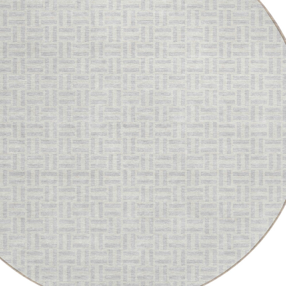 Tabselect Home Line 8' Silver And Gray Round Geometric Washable Indoor Outdoor Area Rug