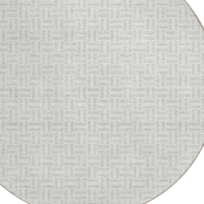 Tabselect Home Line 8' Silver And Gray Round Geometric Washable Indoor Outdoor Area Rug