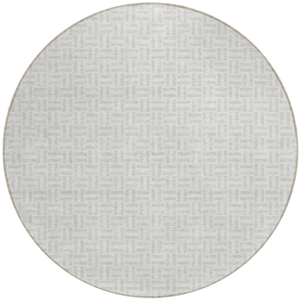 Tabselect Home Line 8' Silver And Gray Round Geometric Washable Indoor Outdoor Area Rug